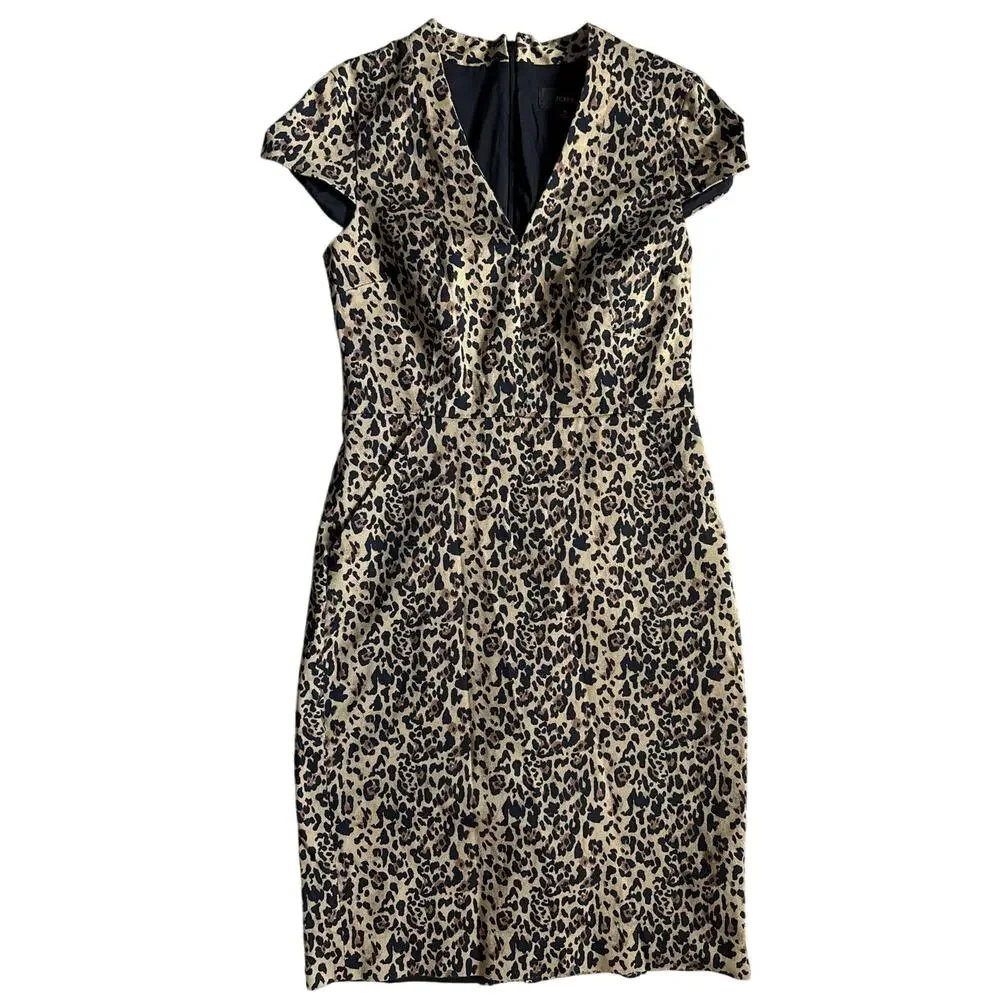 J. Crew Leopard Print V-Neck Cap Sleeve Shift‎ Dress Size 8